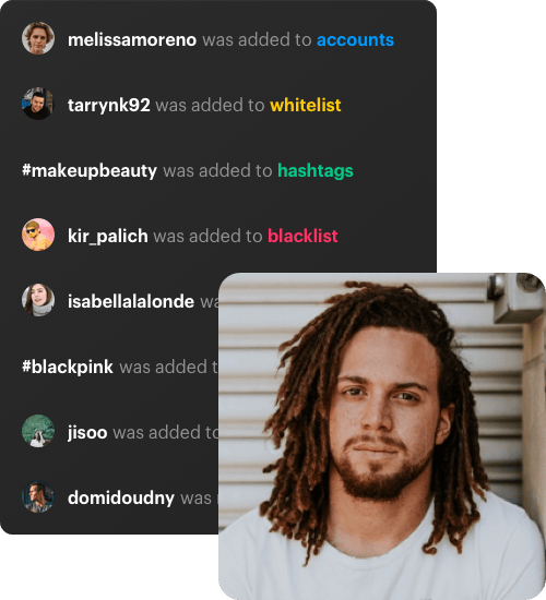 Dark male with dreads getting KENJI Instagram bot results by user engagement.