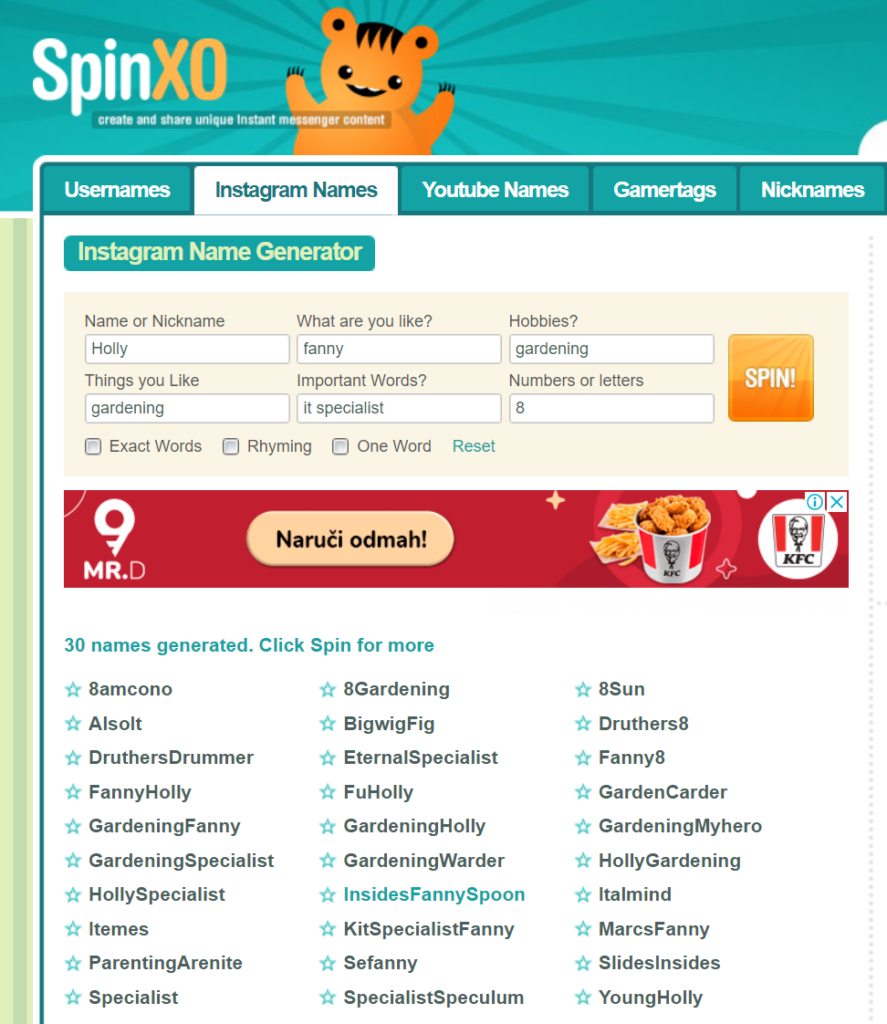 spinxo names