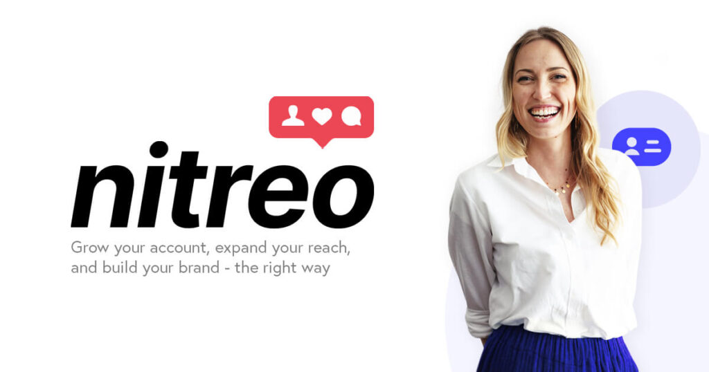 Woman smiling beside Nitreos logo