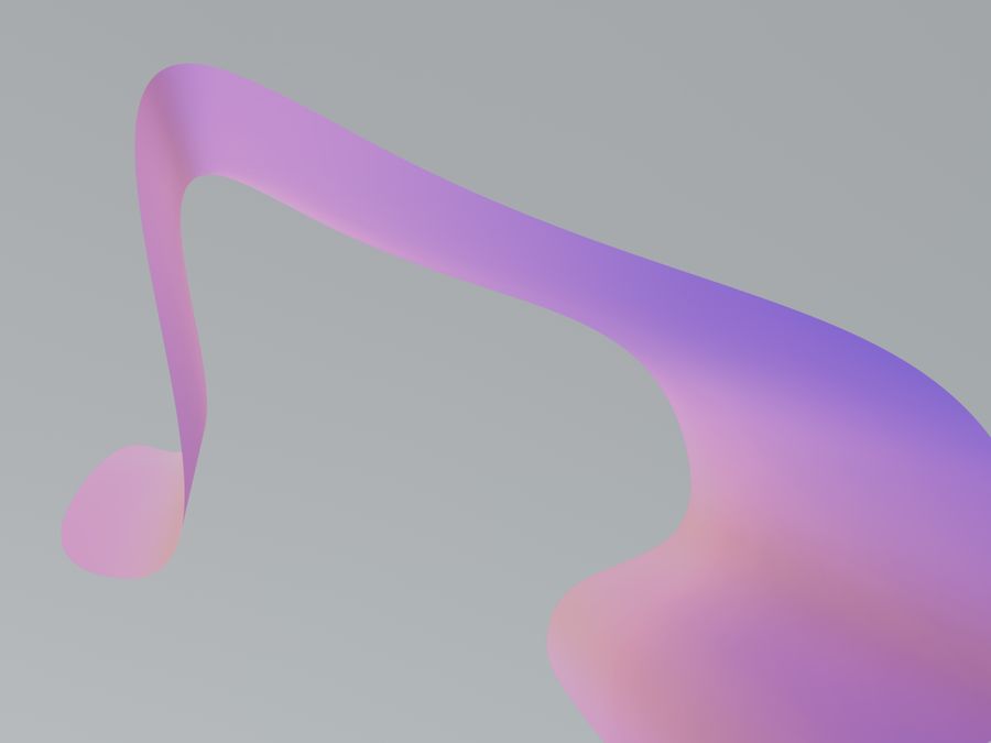 A colorful abstract 3D rendering of a musical note with soft gradient colors.