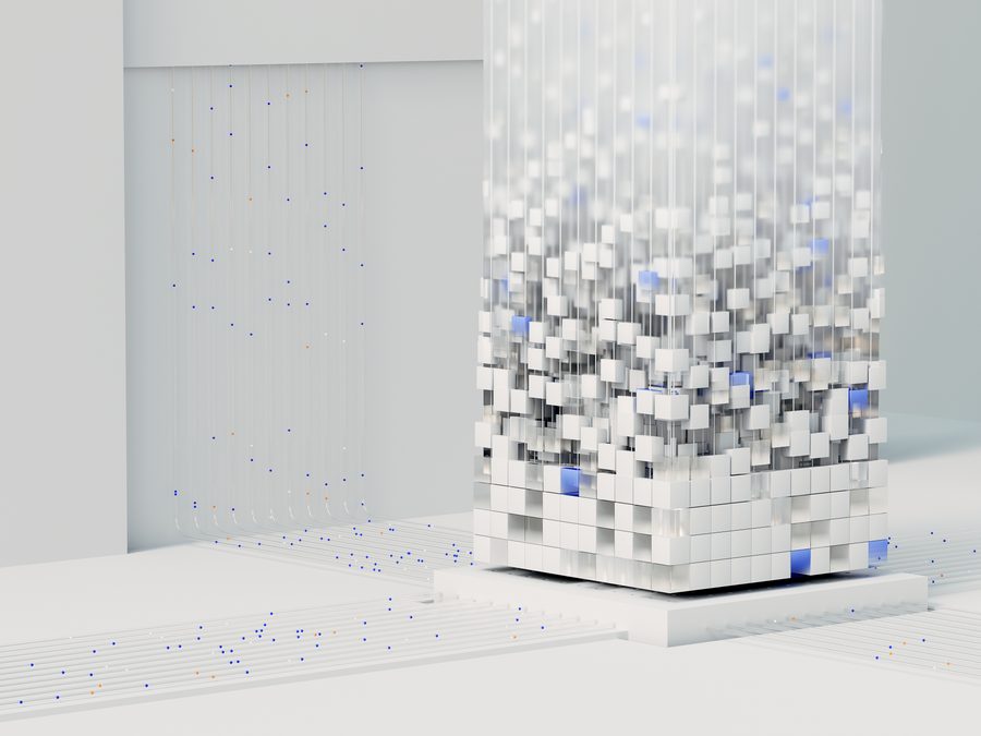 Abstract 3D render visualizing artificial intelligence and neural networks in digital form.