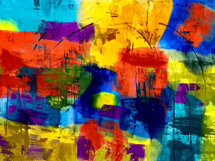 Colorful abstract expressionist art with vibrant hues and dynamic brush strokes.