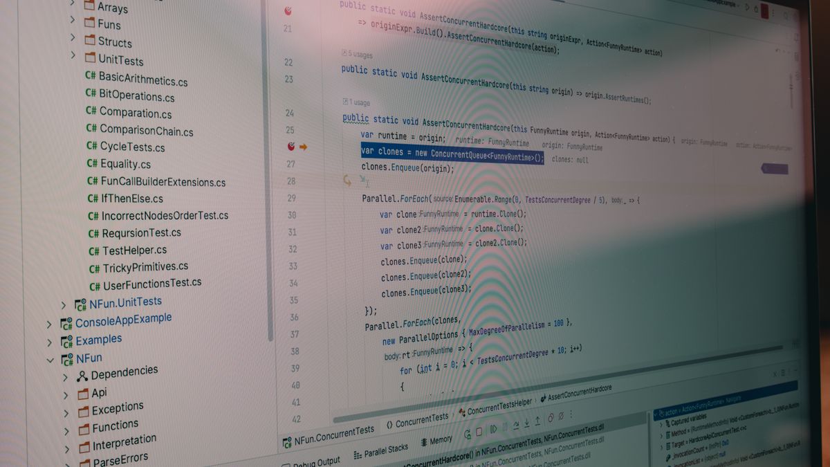 Detailed view of code and file structure in a software development environment.