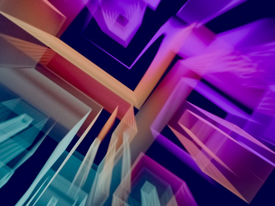 Colorful abstract geometric 3D art with dynamic motion blur and vibrant colors.